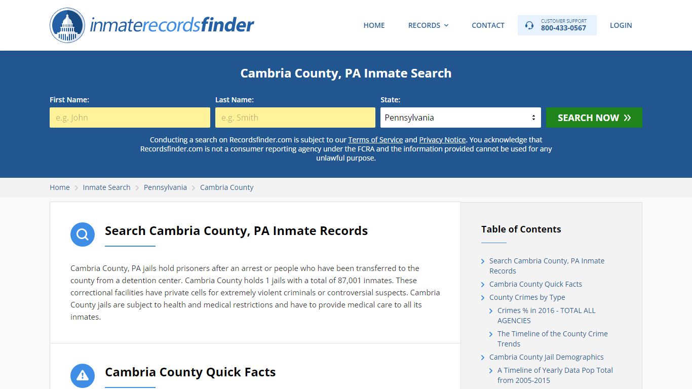 Cambria County, PA Inmate Lookup & Jail Records Online